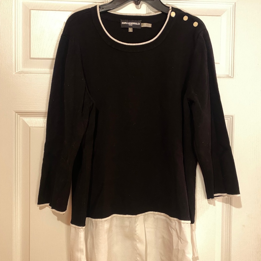 Karl Lagerfeld - Black Sweater with White Dress Shirt Peplum -3/4 Sleeve- Size L